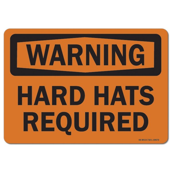 OSHA Warning Sign, Hard Hats Required, 14in X 10in Aluminum, 14" W, 10" H, Landscape